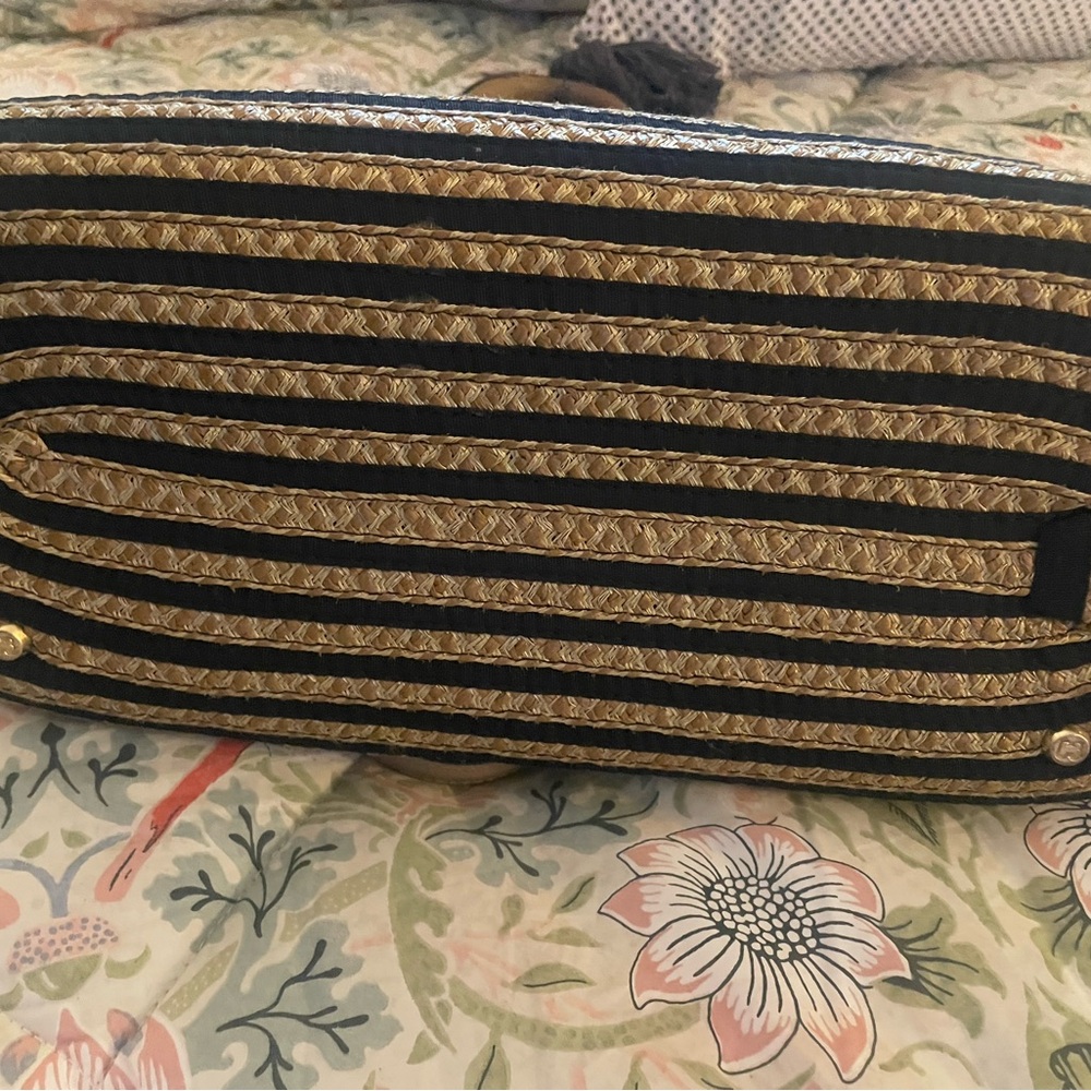 Eric Javits Raffia Black and Tan Striped Shoulder Bag - Picture 16 of 16